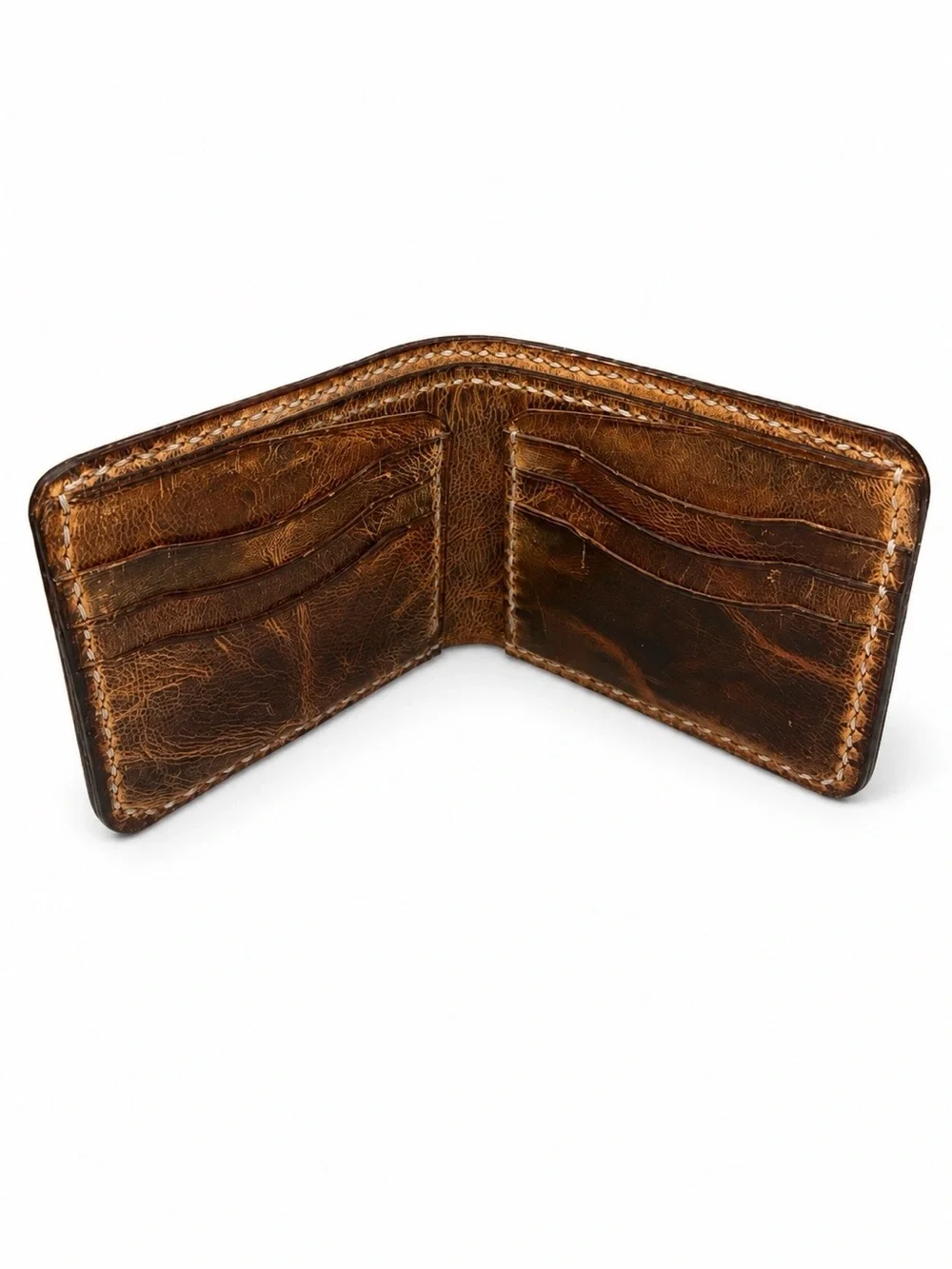 Hand-Tooled Leather Bifold Wallet with Buffalo & Chief Skull Archer Design Brown
